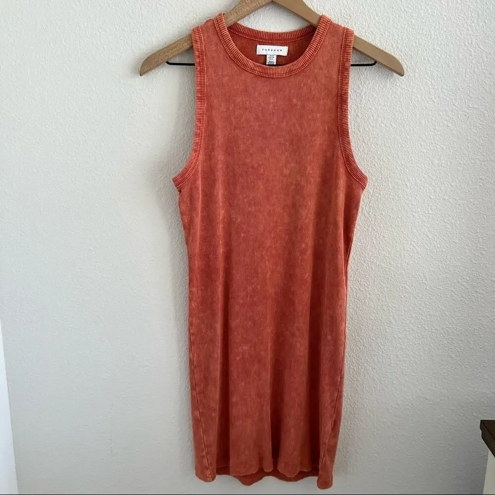 TopShop Red Orange Ribbed Tie Dye Tank Dress US 8